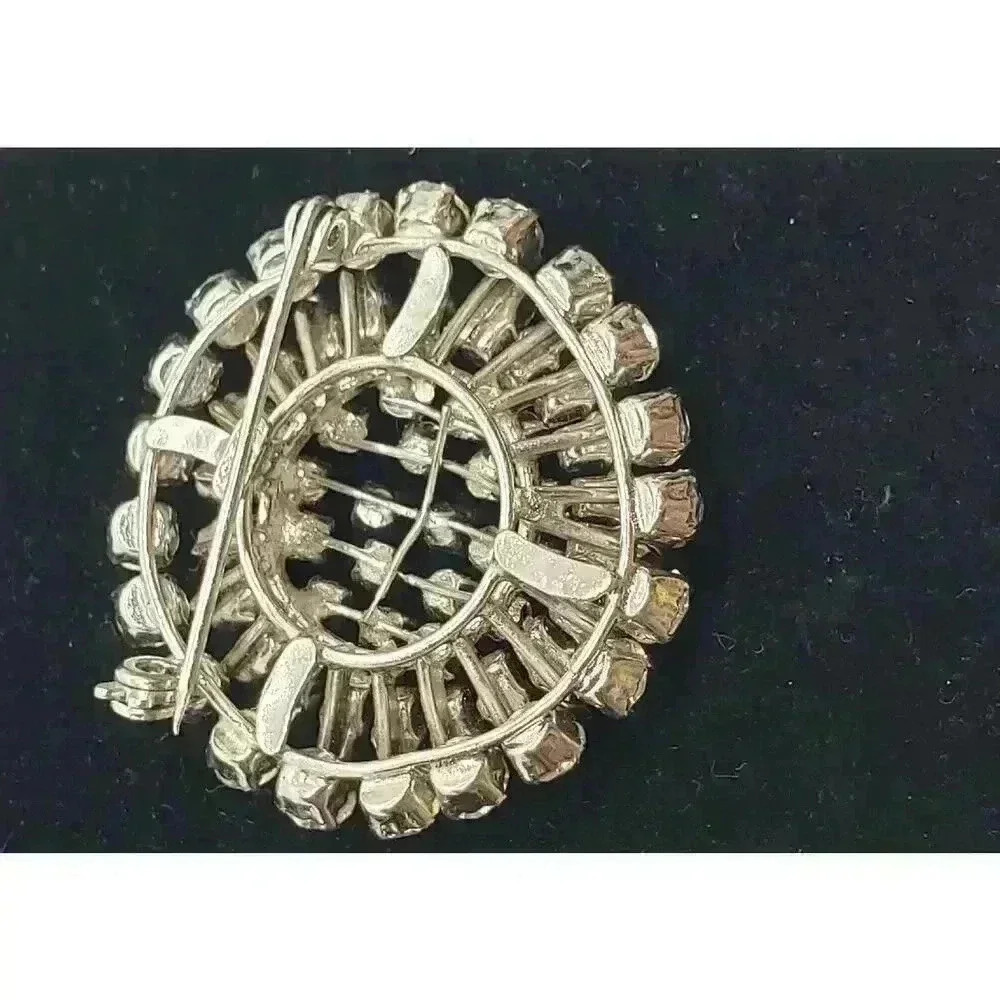 Vintage Brooch Rhinestone Rhodium Plate Austria Statement layered - Picture 4 of 11